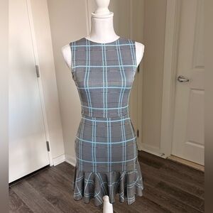 Missguided Gray Plaid Mini Dress with Blue Windowpane